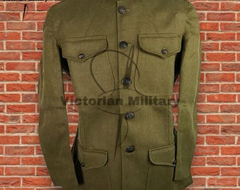 Handmade WWI US Army M1917 Wool Tunic: Olive Green Reenactment Coat