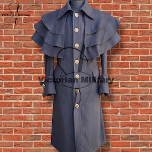 Men&#39;s Black Wool Redingote Coat: Regency Style Historical Overcoat