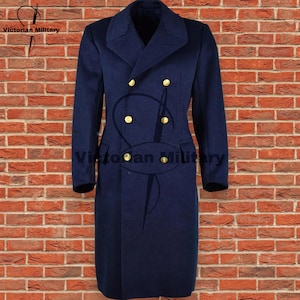 Men&#39;s 18th Century Navy Blue Wool Military Overcoat | US Army Trench Coat | Historical Gentleman Coat | Reenactment Uniform