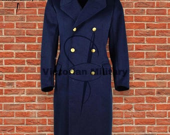 18th Century Navy Wool Military Overcoat | US Army Reenactment Trench Coat