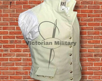 Men's White Wool Colonial Vest: Handmade Regency Military Style