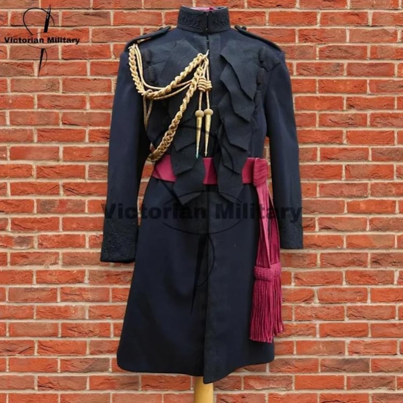 1915 British Officer Wool Frock Coat: Military Reenactment coat with Gold Aiguillette Cord image 1