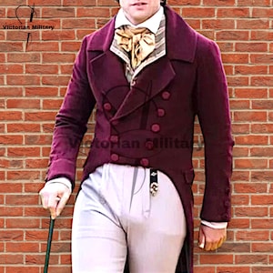 Maroon Wool Regency Tailcoat: Mr. Darcy Inspired 18th Century Coat