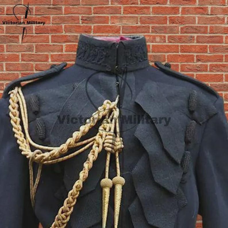 1915 British Officer Wool Frock Coat: Military Reenactment coat with Gold Aiguillette Cord image 4