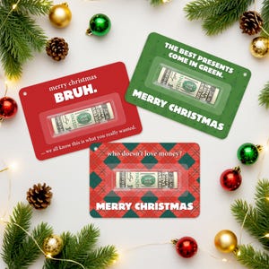Custom Christmas Money Holder, Funny Cash Gift for Friend, Family, Merry Christmas Bruh Money Card, Set 3 Money Stocking Stuffer