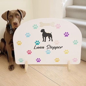 Custom Dog Stopper, Personalized Dog Name Gate, Free Standing Wooden Dog Stair Gate, Dog Door Stopper, Sausage Dog Stopper, Dog Owner Gift