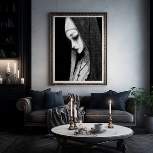 Sister Nightshade - Gothic Style Wall Art. Creepy Nun Picture. Alternative Curiosity Art.