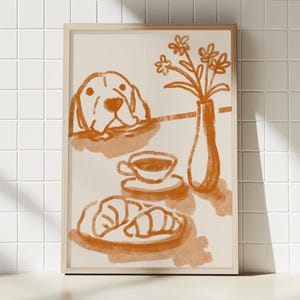 Sneaky Drooling Dog Illustration - Digital Download | Hand-drawn Kitchen Print Diner Decor