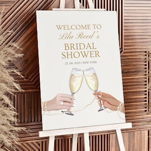 Pearls and Prosecco Bridal Shower Welcome Sign - Modern Minimal invite, Bubbly Brunch Party Invitation Editable Template