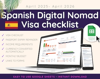 Spanish Digital Nomad Visa checklist, Google Sheets Nomad Visa application checklist, moving from UK to Spain, Digital Nomad budget tracker