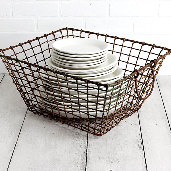 SALE - Vintage Large French Wire Oyster Basket