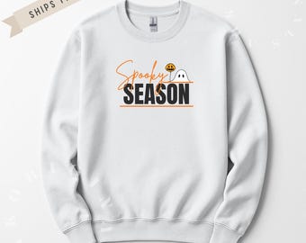 Spooky Season Unisex Crewneck Sweatshirt, Halloween Sweatshirt, Cozy Fall Apparel, Ghost Graphic Sweatshirt, Casual Autumn Wear