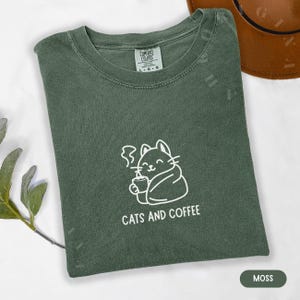 Cat Coffee Lover Tee, Cat Mom Shirt, Coffee Addict T-shirt, Cat Lover Gift, Animal Shirt, Gift for Her Him