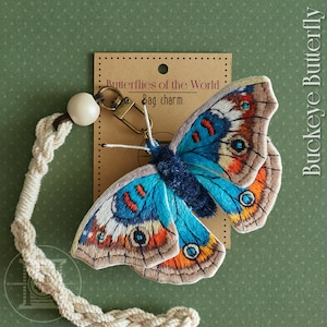 Embroidered Butterfly Bag Charm, Handmade Moth Pendant