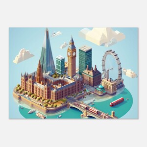 Poster di carta semi-lucida classica con skyline della città isometrica di Londra
