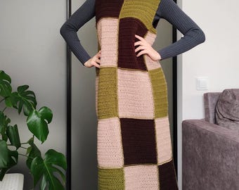 Warmes ärmelloses Midikleid im Patchworkstyle, Onesize