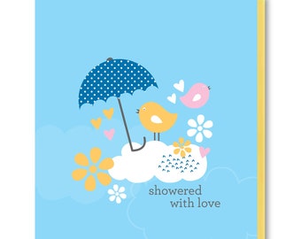 Showered With Love Baby Card - Baby Shower Congratulations Card, Card for Expectant Mom, Blank Card for New Mom, Blank Baby Shower Card