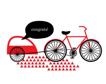 Bike Baby Card, Baby Carrier Congratulations Card, Card for New Mom, Expectant Mom Card, Card for Bike Lovers, New Baby Bike Carrier Card
