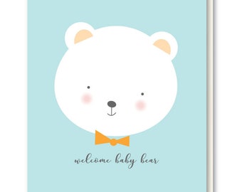 Welcome Baby Bear New Baby Card, Cute Bear Baby Shower Card, Cute Animal Baby Card, Card for Expectant Mother, Card for New Parents