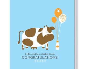 Cute Cow Baby Card, Baby Congratulations Greeting Card, Cow Lovers Baby Card, Cute Animal Greeting Card, Cow Baby Shower Card