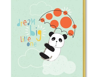 Dream Big Little One Baby Card, Panda Baby Shower Card, Cute Animal New Baby Card, Card for New Parents, Baby Shower Card for Expectant Mom