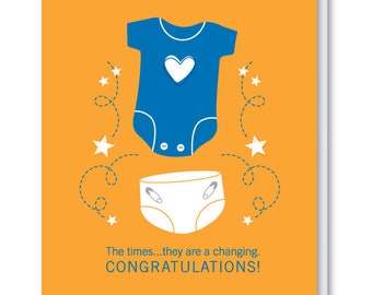 Changing Times Baby Card, Baby Congratulations Card, New Baby Card, Card for New Parents, Baby Bodysuit Baby Shower Card, Bob Dylan Quote