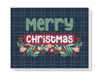 Merry Christmas Holiday Card, Christmas Card, Floral Holiday Card, Floral Christmas Card, Christmas Florals