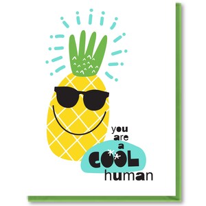 Funny Pineapple All Occasion Card, Cool Human Birthday Card, Tropical Fruit Blank Card, Cute Kawaii Greeting Card