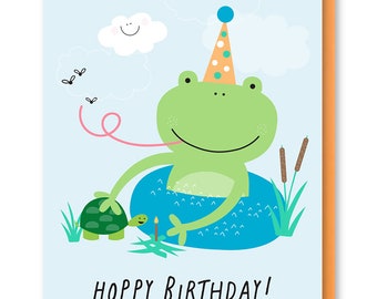 Hoppy Frog Birthday Card, Animal Birthday Card, Birthday Card for Kid, Birthday Card for Frog Lovers, Juvenile Birthday Card