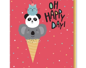 Animal Cone Birthday Card, Friend Birthday Card, Birthday Card for Kids, Birthday Card for Best Friend, Ice Cream Cone Birthday Card