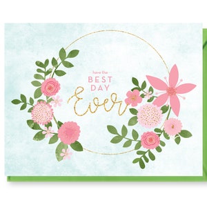 Best Day Ever Wedding Card, Flower Wreath Wedding Card, Wedding Card for the Couple, Bridal Shower Card, Floral Wedding Card