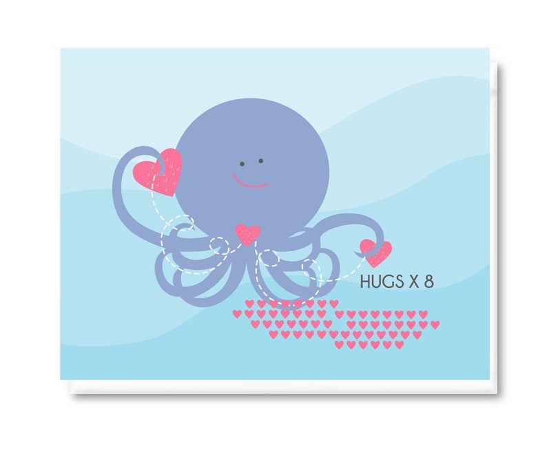 Hugs x 8 Sympathy Card, Octopus Greeting Card, Thinking of You Card, Hugs Card image 1