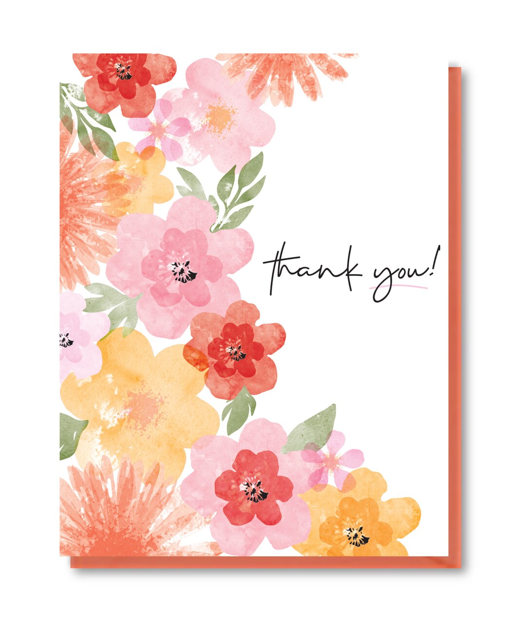 Watercolor Floral Thank You Card, Blank Greeting Card - Etsy