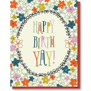 Happy Birth Yay Birthday Card, Floral Blank Birthday Card, Birthday Card for Her, Birthday Card for Wife, Feminine Birthday Card