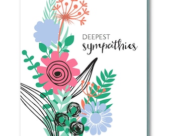 Wildflowers Deepest Sympathy Card, Floral Blank Greeting Card, Flower Silhouettes Thinking of You Card,