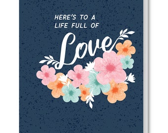 Life of Love Wedding Card, Floral Wedding Card, Wedding Card for Bride and Groom, Floral Bridal Shower Card, Floral Engagement Card