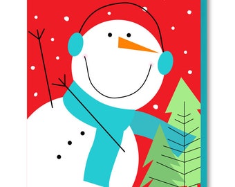 Happy Snowman Holiday Card, Dancing Snowman Winter Greeting Card, Non Religious Blank Holiday Card, Holiday Card for Everyone