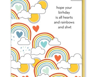 Hearts and Rainbows Birthday Card, Friend Birthday Card, Birthday Card for Her, Birthday Card for Best Friend, Profanity Birthday Card