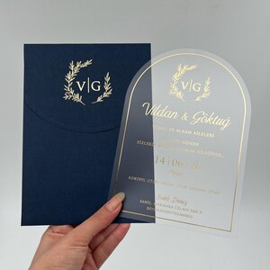 Faire-part de mariage minimaliste, Enveloppe bleu marine, Faire-part de mariage paillettes dorées, Cachet de cire personnalisé, Faire-part élégant