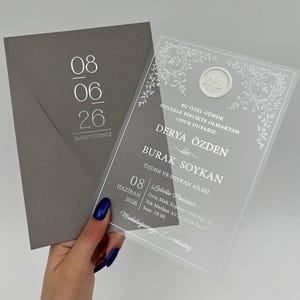 Faire-part, personnalisé, faire-part de mariage minimaliste, acrylique dépoli, faire-part de mariage argenté et doré, cachet de cire personnalisable
