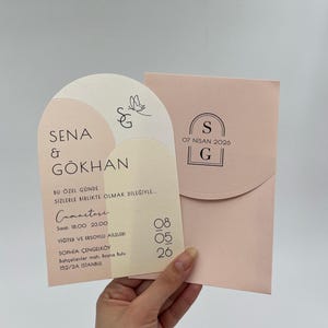 Invitación de boda minimalista, invitación floral, sobre en polvo, sello de cera personalizable, impresión floral, invitación hecha a mano, elegante