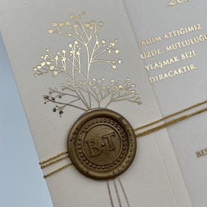 Invitación de boda minimalista, acrílico esmerilado, invitación de boda con purpurina dorada, sello de cera personalizable, invitación elegante