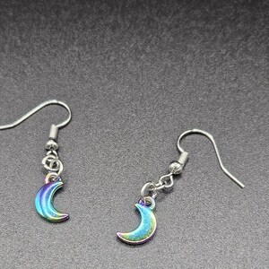 Dangling Oil Slick Moon Earrings