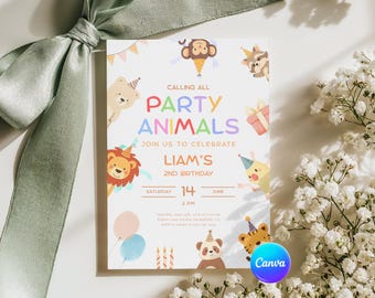 2nd Birthday Invitation | Calling All Party Animals | Digital | Canva