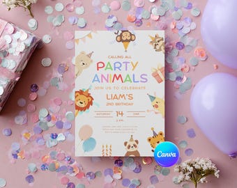 Calling All Party Animals Kids Birthday Digital Invitation