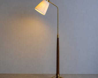 Mid-Century Modern Brass Floor Lamp, Adjustable Cone Shade, Tripod Base