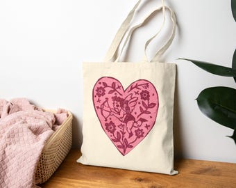Cupid Heart Cotton Canvas Tote Bag - Valentine's Day Gift
