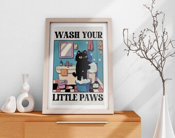 Wash Your Little Paws Digital P. – Cute Animal Bathroom Wall Art, Printable Nursery Decor, Fun Hand Washing Reminder for Kids & Pet Lovers