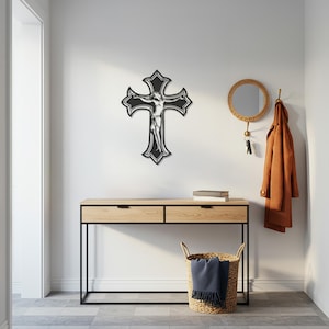 Jesus Kreuz Metall Wandkunst, Kruzifix Christliche Wanddekoration, Religiöser Eisen Wandbehang, Katholischer Glaube Geschenk, Indoor Outdoor Cross Zeichen