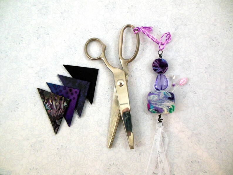 Scissors Fob OOAK Needle Felt Beads Purples Pincushion Craft Etsy
